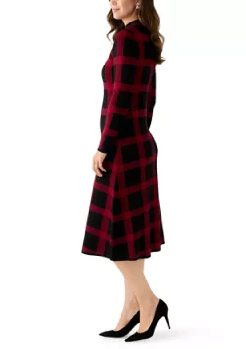 Women's Long Sleeve Mock Neck A-Line Sweater Dress