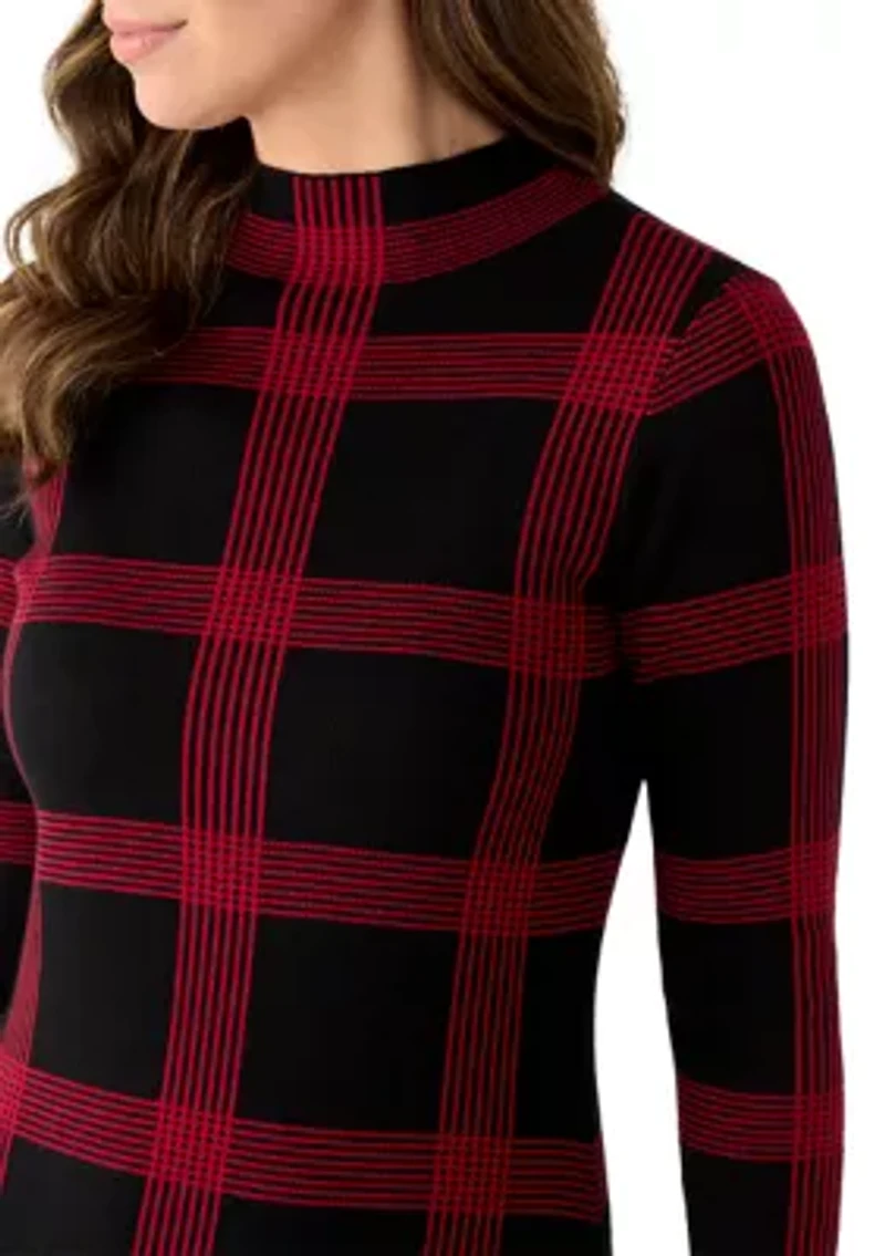Women's Long Sleeve Mock Neck A-Line Sweater Dress