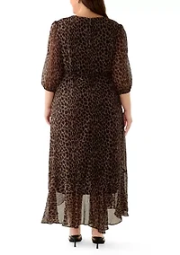 Plus V-Neck Animal Print Chiffon Maxi Dress