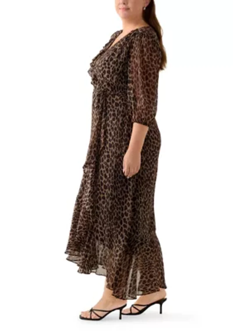 Plus V-Neck Animal Print Chiffon Maxi Dress