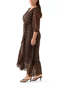 Plus V-Neck Animal Print Chiffon Maxi Dress