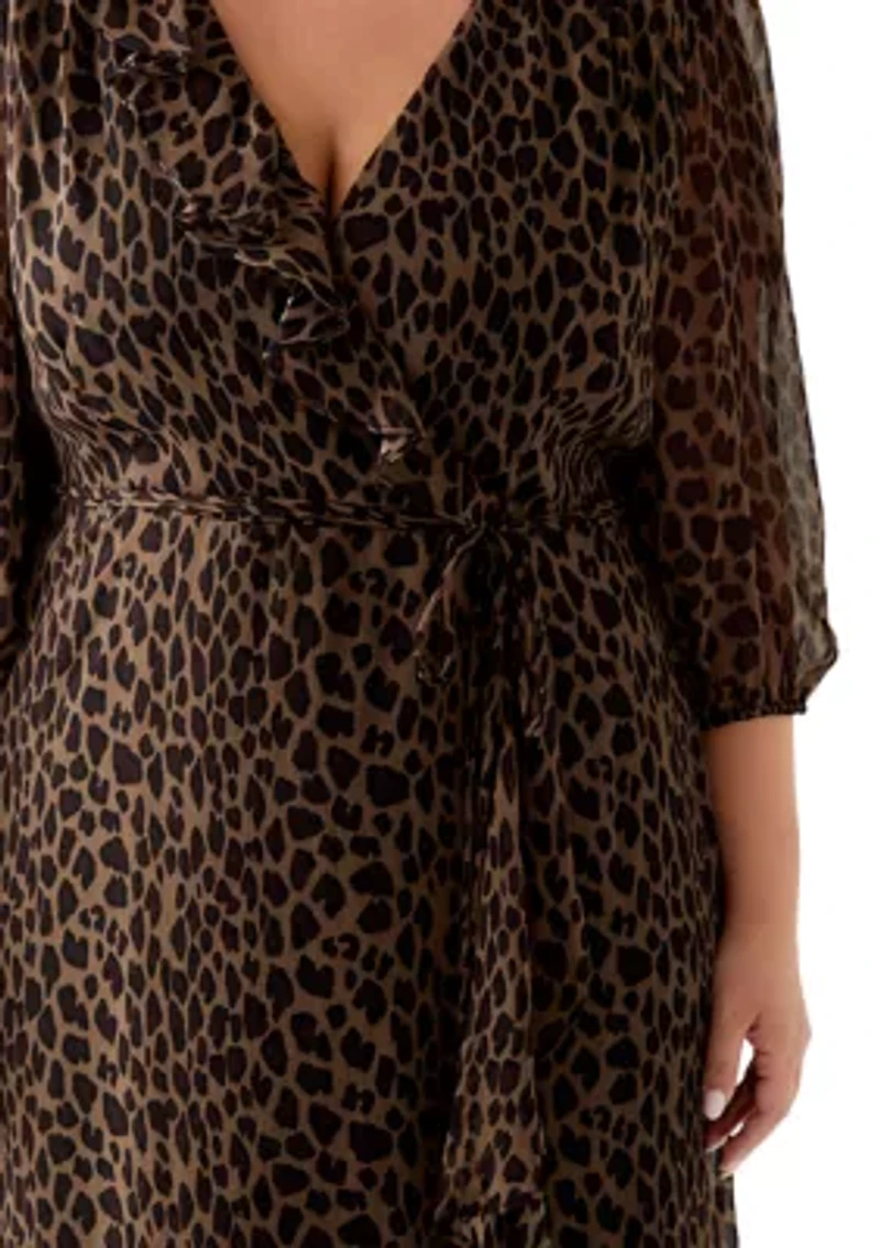 Plus V-Neck Animal Print Chiffon Maxi Dress