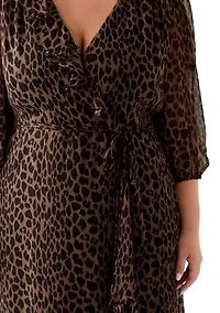 Plus V-Neck Animal Print Chiffon Maxi Dress