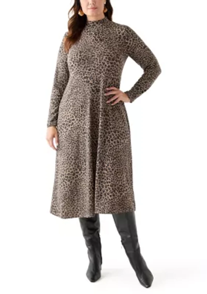 Plus A-Line Animal Print Sweater Dress