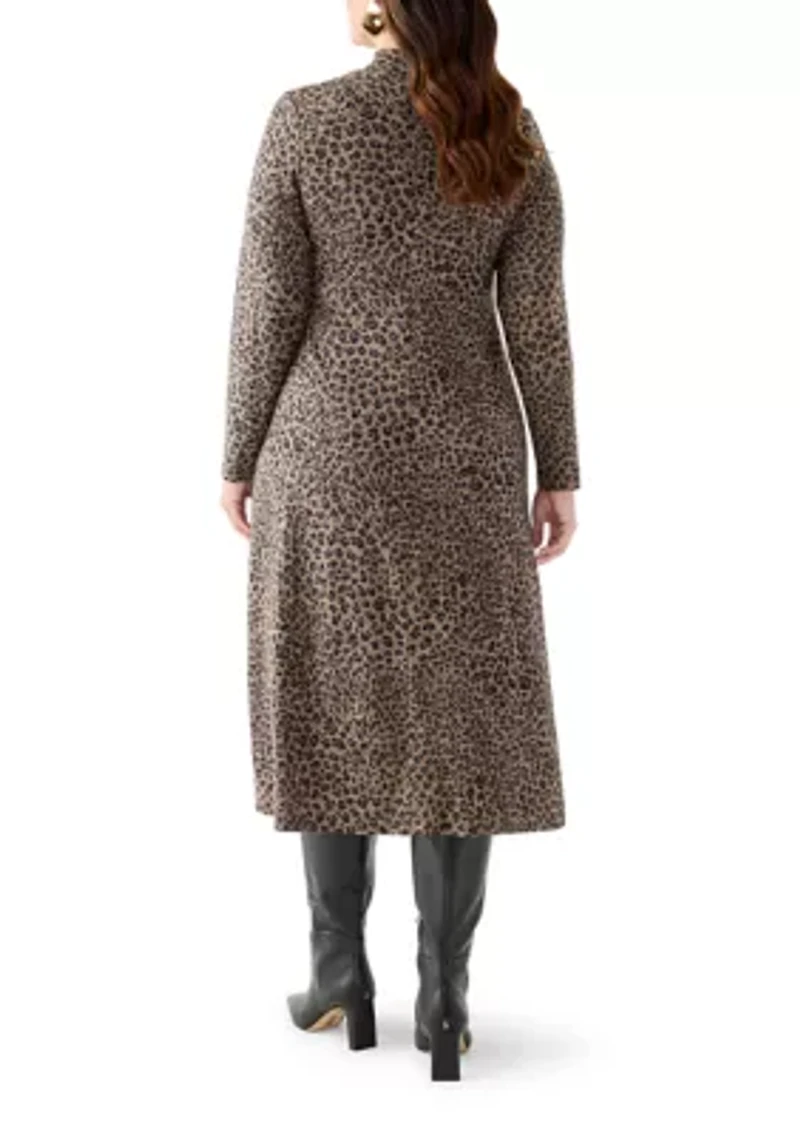 Plus A-Line Animal Print Sweater Dress