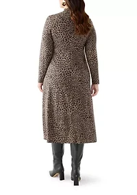 Plus A-Line Animal Print Sweater Dress