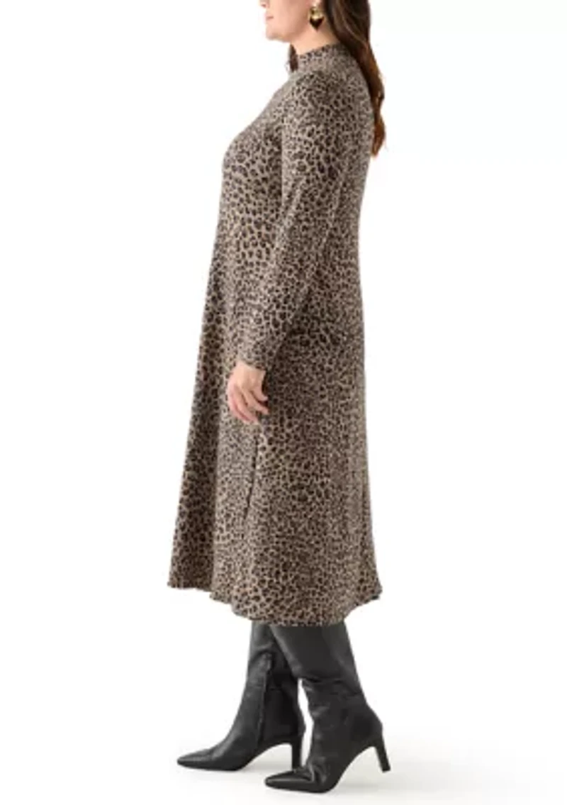 Plus A-Line Animal Print Sweater Dress