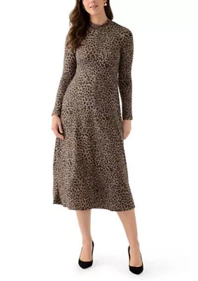 Women's Mock Neck Printed Hacci A-Line Dress