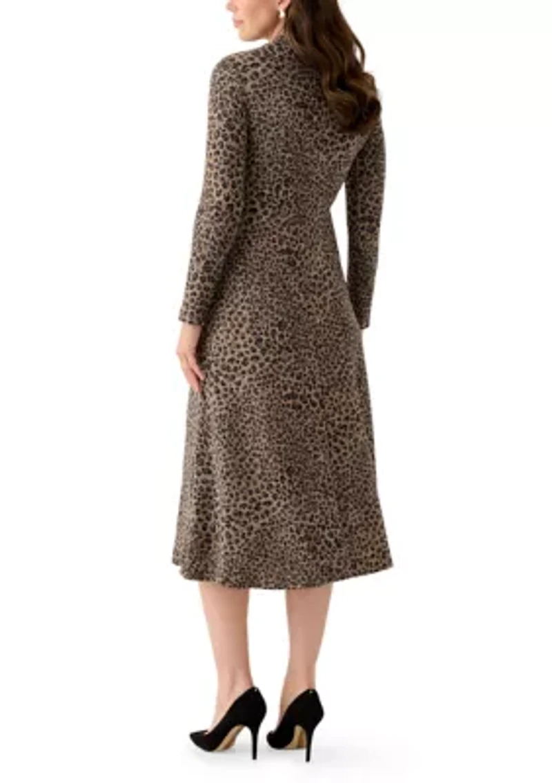 Women's Mock Neck Printed Hacci A-Line Dress