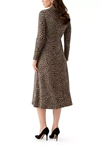 Women's Mock Neck Printed Hacci A-Line Dress