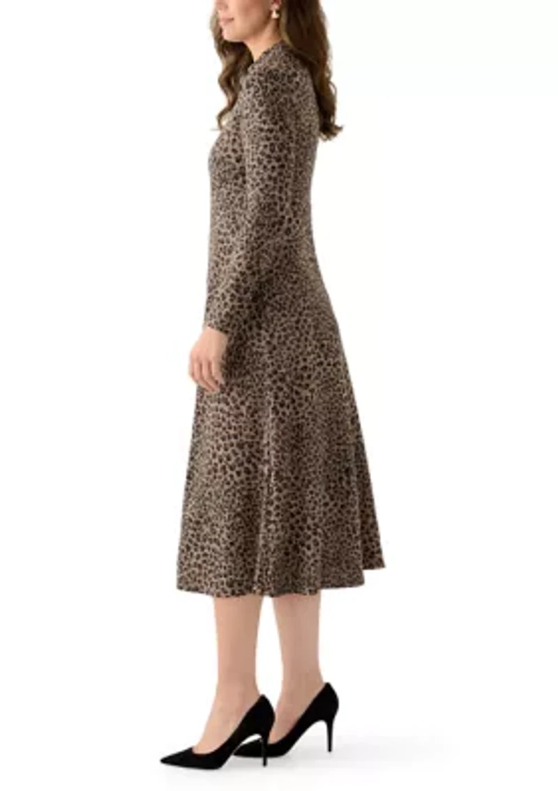 Women's Mock Neck Printed Hacci A-Line Dress