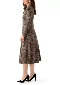 Women's Mock Neck Printed Hacci A-Line Dress