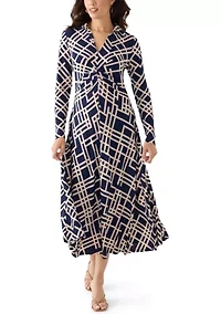Women's Long Sleeve Print A-Line Midi Dress