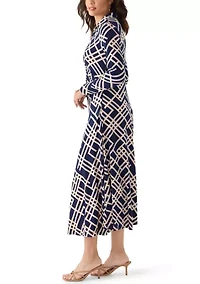 Women's Long Sleeve Print A-Line Midi Dress