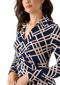 Women's Long Sleeve Print A-Line Midi Dress