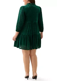 Plus 3/4 Sleeve V-Neck Animal Print Burnout Dress