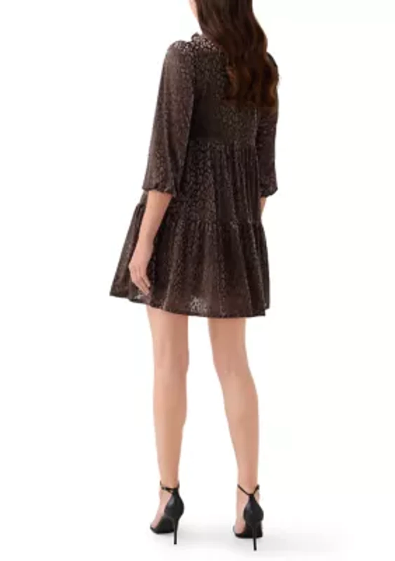 Women's 3/4 Sleeve V-Neck Animal Print Burnout Dress