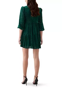 Women's 3/4 Sleeve V-Neck Animal Print Burnout Dress