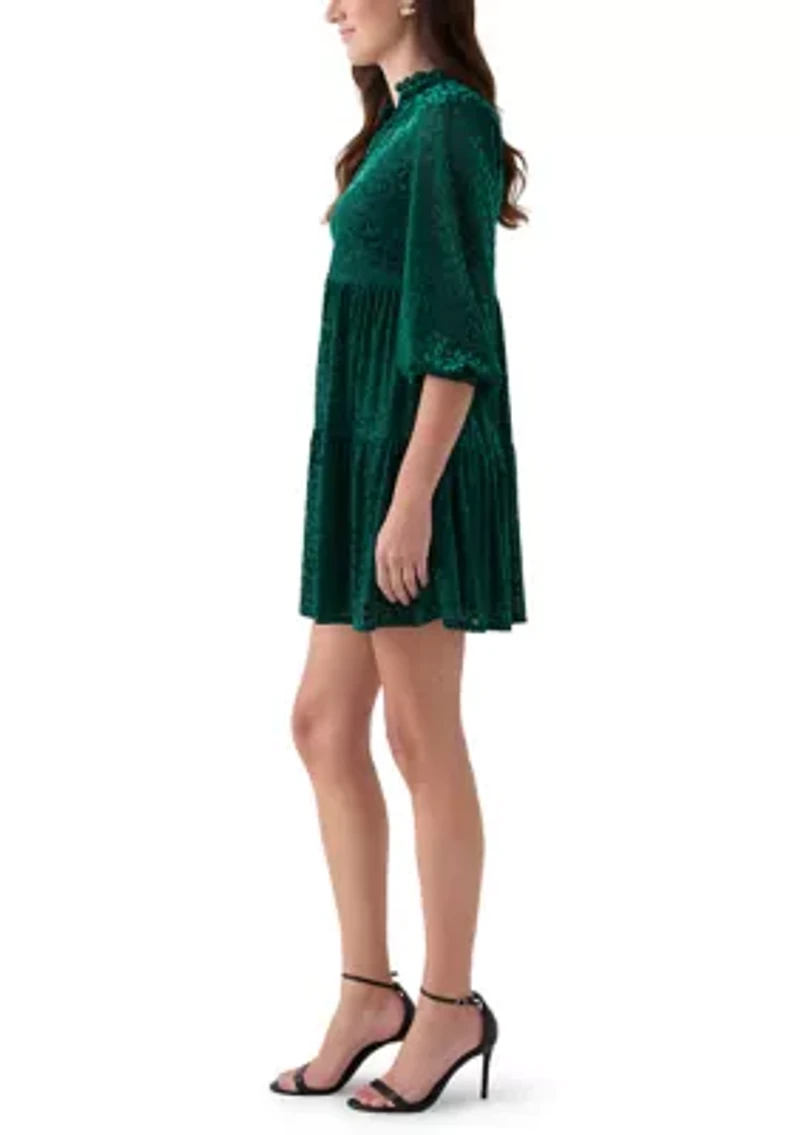 Women's 3/4 Sleeve V-Neck Animal Print Burnout Dress