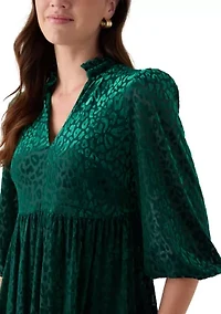 Women's 3/4 Sleeve V-Neck Animal Print Burnout Dress