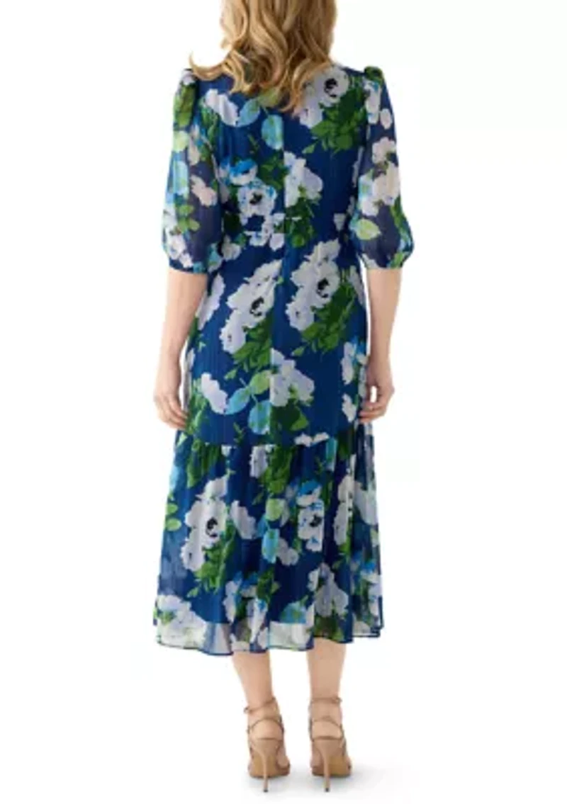 Women's Mock Neck Long Sleeve Chiffon Midi Dress