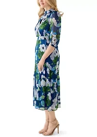 Women's Mock Neck Long Sleeve Chiffon Midi Dress