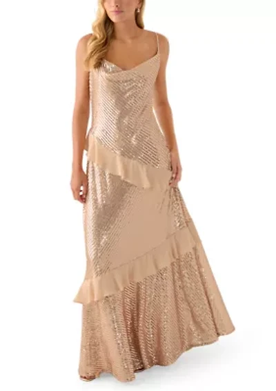 Women's Sleeveless Scoop Neck Sequin Gown