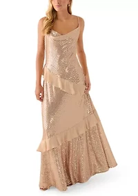 Women's Sleeveless Scoop Neck Sequin Gown