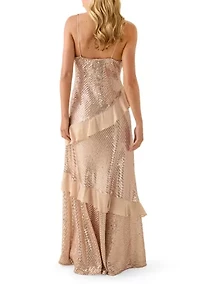 Women's Sleeveless Scoop Neck Sequin Gown