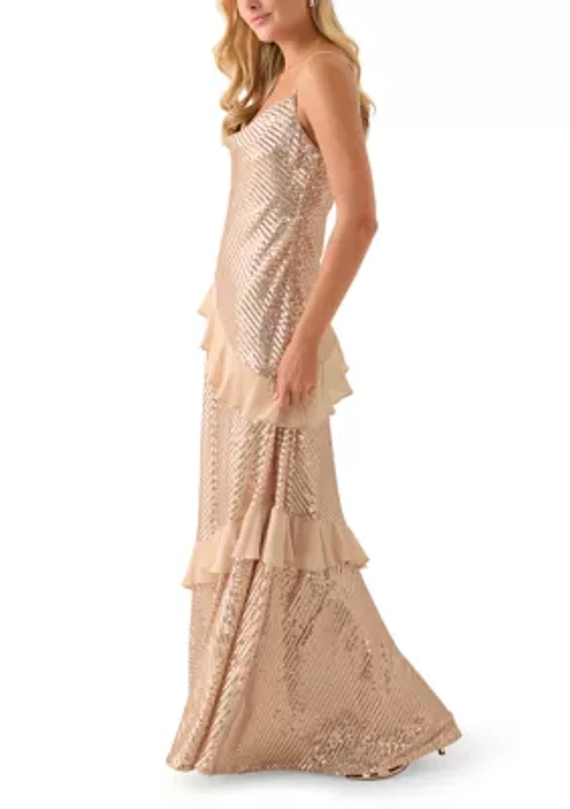 Women's Sleeveless Scoop Neck Sequin Gown