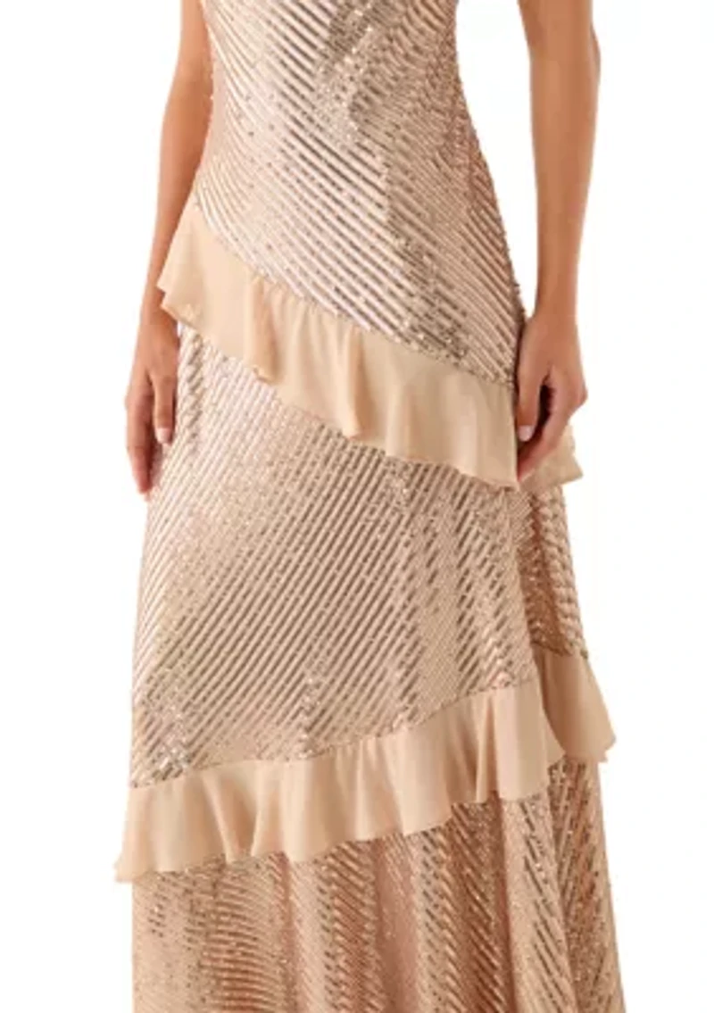 Women's Sleeveless Scoop Neck Sequin Gown