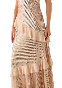 Women's Sleeveless Scoop Neck Sequin Gown