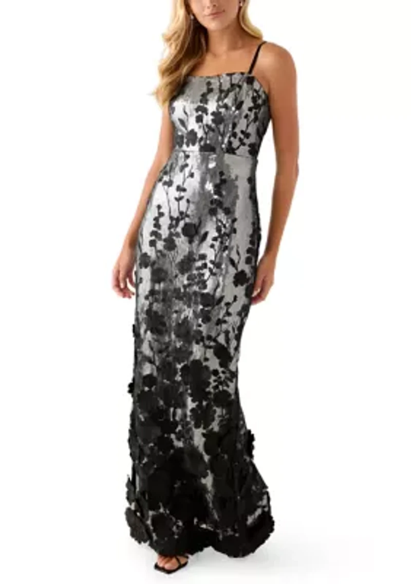 Women's Sleeveless Square Neck Sequin Embellished Gown