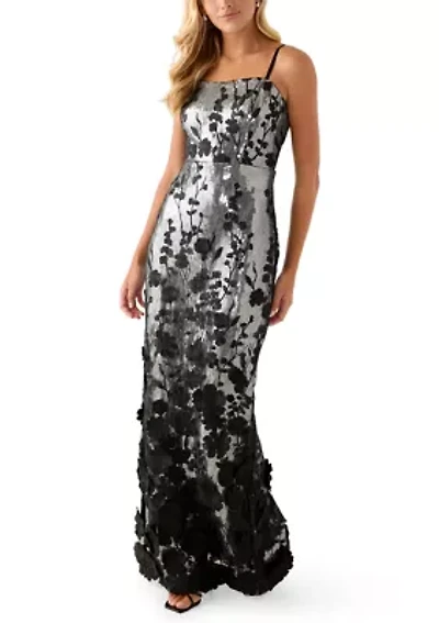 Women's Sleeveless Square Neck Sequin Embellished Gown