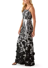 Women's Sleeveless Square Neck Sequin Embellished Gown