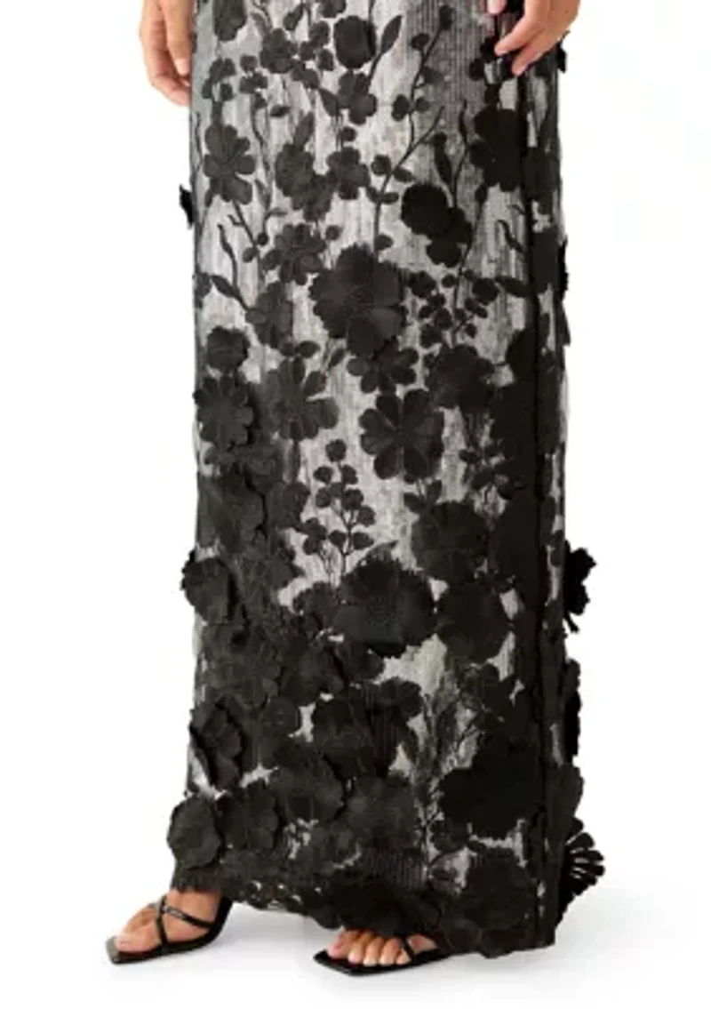 Women's Sleeveless Square Neck Sequin Embellished Gown