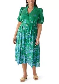 Plus Puff Sleeve Printed Chiffon Shirtdress