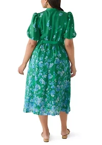 Plus Puff Sleeve Printed Chiffon Shirtdress