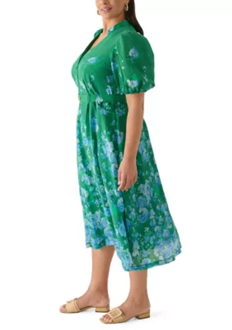 Plus Puff Sleeve Printed Chiffon Shirtdress
