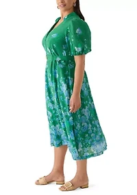 Plus Puff Sleeve Printed Chiffon Shirtdress