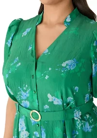 Plus Puff Sleeve Printed Chiffon Shirtdress