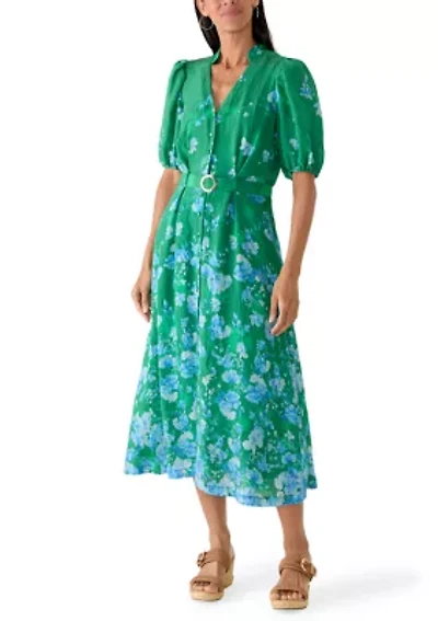Women's Puff Sleeve Printed Chiffon Shirtdress