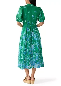 Women's Puff Sleeve Printed Chiffon Shirtdress