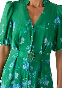 Women's Puff Sleeve Printed Chiffon Shirtdress