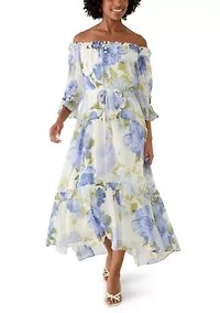 Women's Off The Shoulder Chiffon Midi Dress