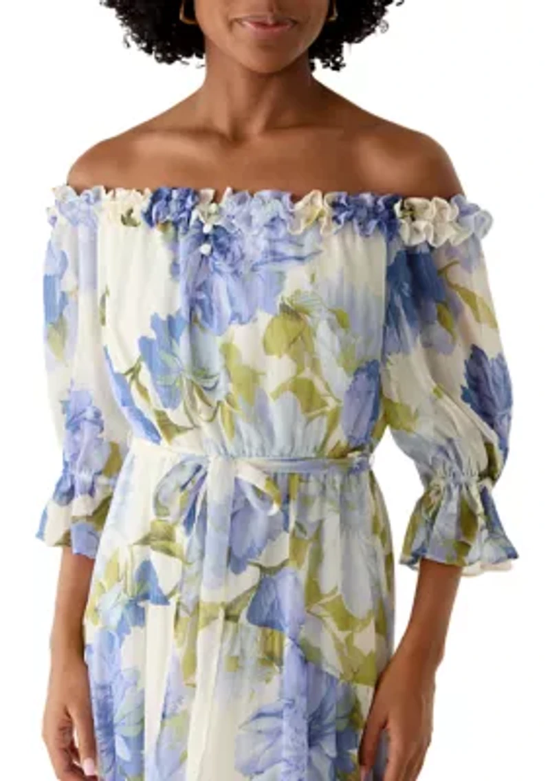 Women's Off The Shoulder Chiffon Midi Dress