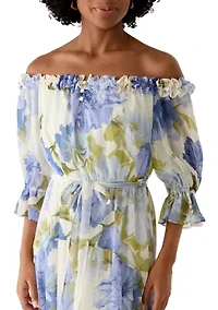 Women's Off The Shoulder Chiffon Midi Dress