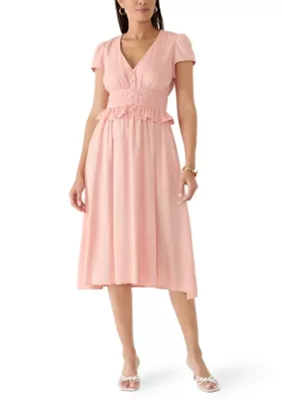 Women's Peplum Linen Midi Dress