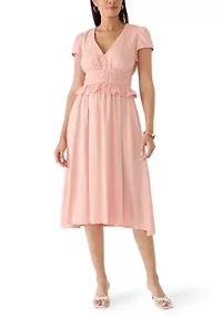 Women's Peplum Linen Midi Dress
