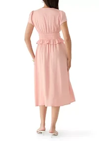 Women's Peplum Linen Midi Dress